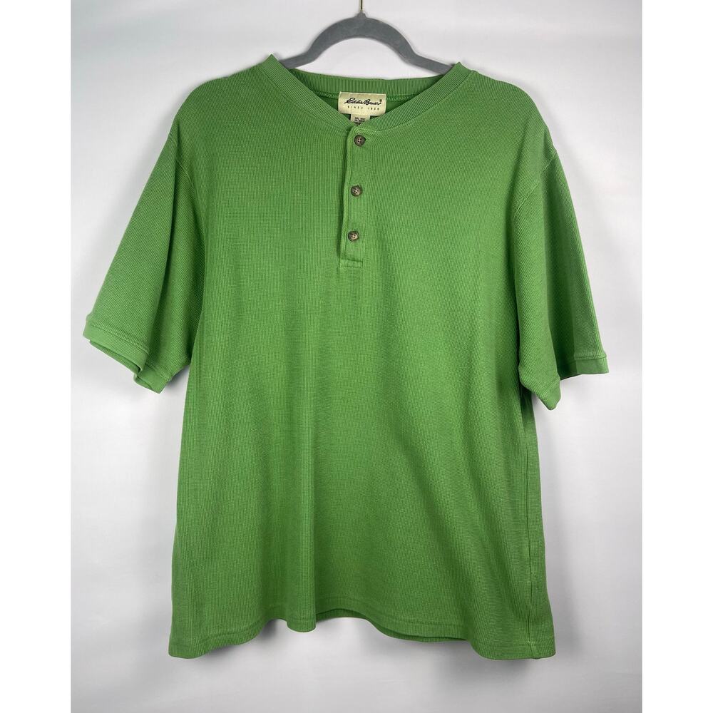 Vintage Eddie Bauer Green Waffle Knit Cotton Henley Shirt Casual Men’s Small - Picture 5 of 10